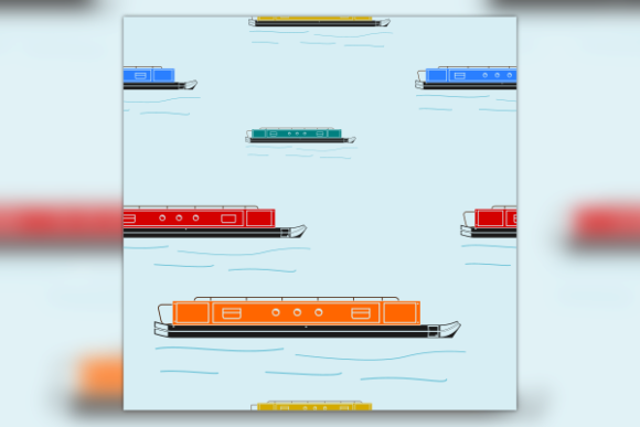 Flat Narrow Boat Graphics for Editorial Pattern Design